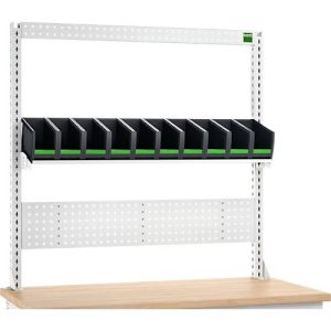 Aufnahmerahmenset Bott verso A6, für Werkbank verso, Lochplatte, 10 bottBoxen, B 1350 x T 435 x H 1357 mm, Stahlblech, RAL 7035 Lichtgrau