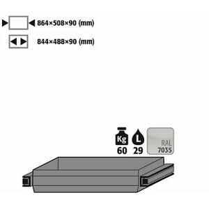 Auszugswanne Standard für asecos Sicherheitsschränke der Q30, Q90 und S90 Serie, Stahlblech, lichtgrau, B 864 x T 508 x H 90 mm, 29 l, bis 60 kg Auszugswanne Standard für asecos Sicherheitsschränke der Q30, Q90 und S90 Serie, Stahlblech, lichtgrau, B 864 x T 508 x H 90 mm, 29 l, bis 60 kg