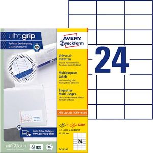 Avery® Zweckform Etiketten 3474-200, A4, universell, permanenthaftend, ultragrip, druckergeeignet, FSC®-Papier, rechteckig, weiß, 5280 Stück auf 220 Bogen Avery® Zweckform Etiketten 3474-200, A4, universell, permanenthaftend, ultragrip, druckergeeignet, FSC®-Papier, rechteckig, weiß, 5280 Stück auf 220 Bogen