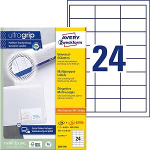 Avery® Zweckform Etiketten 3658-200, A4, universell, permanenthaftend, ultragrip, druckergeeignet, FSC®-Papier, rechteckig, weiß, 5280 Stück auf 220 Bogen Avery® Zweckform Etiketten 3658-200, A4, universell, permanenthaftend, ultragrip, druckergeeignet, FSC®-Papier, rechteckig, weiß, 5280 Stück auf 220 Bogen