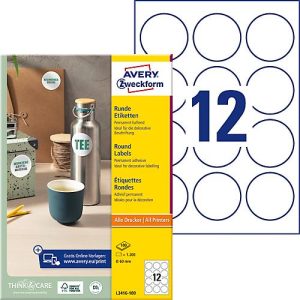 Avery® Zweckform Etiketten L3416-100, A4, universell, permanenthaftend, druckergeeignet, FSC®-Papier, rund, Ø 60 mm, weiß, 1200 Stück auf 100 Bogen Avery® Zweckform Etiketten L3416-100, A4, universell, permanenthaftend, druckergeeignet, FSC®-Papier, rund, Ø 60 mm, weiß, 1200 Stück auf 100 Bogen