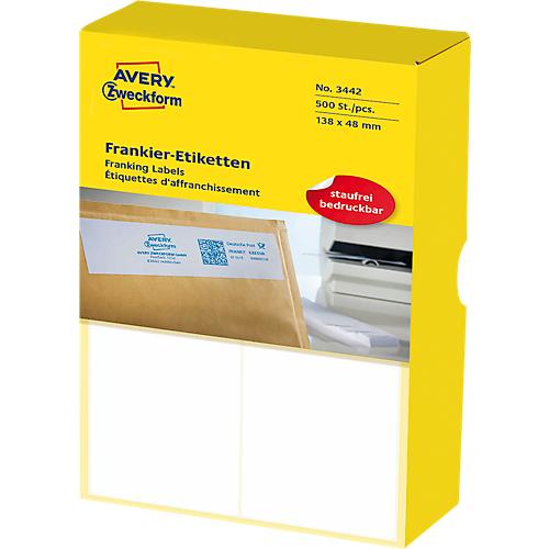 Avery Zweckform Frankieretiketten 3442, geeignet für Frankiermaschinen, 138 x 48 mm, 1000 Stück/1 Pack, Spezialpapier, weiß