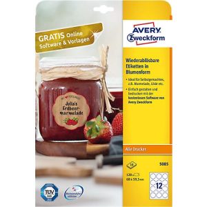 AVERY® Zweckform Klebeetiketten, blanko, 60 x 59,5 mm, 120 Stück, Blumenform, für alle Drucker AVERY® Zweckform Klebeetiketten, blanko, 60 x 59,5 mm, 120 Stück, Blumenform, für alle Drucker