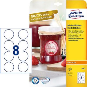 AVERY® Zweckform Klebeetiketten, blanko, Ø 65 mm, rund, für alle Drucker, weiß AVERY® Zweckform Klebeetiketten, blanko, Ø 65 mm, rund, für alle Drucker, weiß