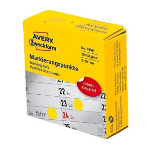 Avery Zweckform Markierungspunkte Spenderbox, permanent haftend, Dm. 19 mm, gelb Avery Zweckform Markierungspunkte Spenderbox, permanent haftend, Dm. 19 mm, gelb
