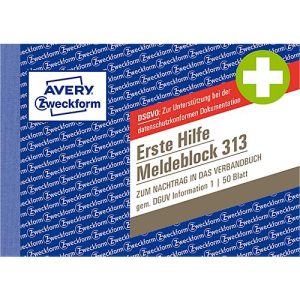 AVERY® Zweckform Meldeblock „Erste Hilfe DGUV Vorschrift 1“, gelocht, 50 Blatt weiß, DIN A6 quer AVERY® Zweckform Meldeblock „Erste Hilfe DGUV Vorschrift 1“, gelocht, 50 Blatt weiß, DIN A6 quer
