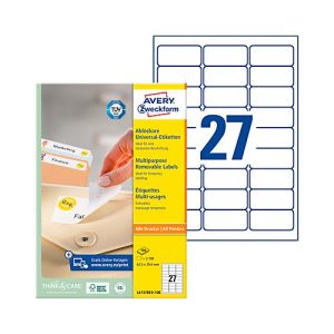 Avery Zweckform Universal-Etiketten, 2700 Etiketten, 63,5 x 29,6 mm Avery Zweckform Universal-Etiketten, 2700 Etiketten, 63,5 x 29,6 mm