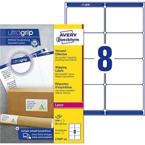 AVERY® Zweckform Versandetiketten, ultragrip, 99,1 x 67,7 mm, 2000 Stück AVERY® Zweckform Versandetiketten, ultragrip, 99,1 x 67,7 mm, 2000 Stück