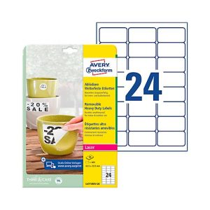 Avery Zweckform Wetterfeste Folien-Etiketten L4773REV-20, 63,5 x 33,9 mm, wiederablösbar, weiß Avery Zweckform Wetterfeste Folien-Etiketten L4773REV-20, 63,5 x 33,9 mm, wiederablösbar, weiß