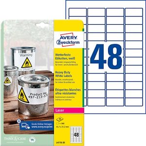 Avery Zweckform Wetterfeste Folienetiketten L4778-20, A4, 960 Etiketten, weiß Avery Zweckform Wetterfeste Folienetiketten L4778-20, A4, 960 Etiketten, weiß
