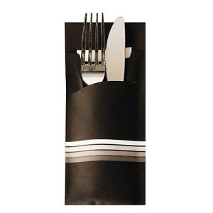 Bestecktaschen Papstar Stripes, inkl. weißer Serviette, 520 Stk., B 85 x H 200 mm, Papier, schwarz/weiß Bestecktaschen Papstar Stripes, inkl. weißer Serviette, 520 Stk., B 85 x H 200 mm, Papier, schwarz/weiß