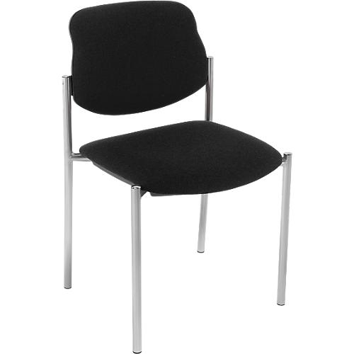 Besucherstuhl Styl, ohne Armlehnen, Stoff schwarz, Gestell alusilbern, stapelbar bis zu 6 Stück