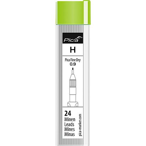 Bleistiftmine Pica Fine Dry H 7050, Minendurchmesser 0,9 mm, Härtegrad H, Schreibfarbe graphit, 24 Stück in Dose mit Drehdeckel