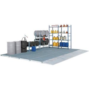 Bodenauffangwanne ASECOS, Stahl verzinkt, 80 l Auffangvolumen, B 1362 x T 1362 x H 78 mm, 450 kg Radlast Bodenauffangwanne ASECOS, Stahl verzinkt, 80 l Auffangvolumen, B 1362 x T 1362 x H 78 mm, 450 kg Radlast