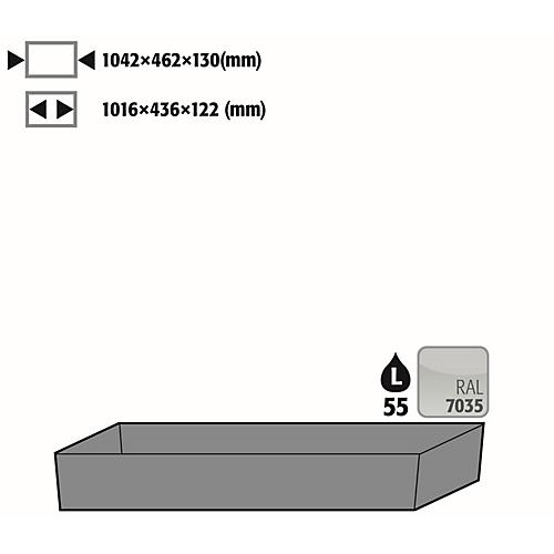 Bodenauffangwanne STAWA-R für asecos Sicherheitsschränke der Q30, Q90 und S90 Serie, Stahlblech, lichtgrau, B 1042 x T 507 x H 131 mm, 55 l