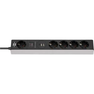 Brennenstuhl 5-fach Steckdosenleiste, mit Schalter, 1x USB-C mit Power Delivery, 2x USB-A, 45 W, grau/schwarz Brennenstuhl 5-fach Steckdosenleiste, mit Schalter, 1x USB-C mit Power Delivery, 2x USB-A, 45 W, grau/schwarz
