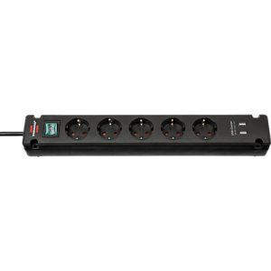 Brennenstuhl Bremounta Steckdosenleiste, 5-fach, 2 USB-Anschlüsse, 90°-Anordnung, 3 m Kabel, Sicherheitsschalter, L 80 x B 430 x T 70 mm, schwarz Brennenstuhl Bremounta Steckdosenleiste, 5-fach, 2 USB-Anschlüsse, 90°-Anordnung, 3 m Kabel, Sicherheitsschalter, L 80 x B 430 x T 70 mm, schwarz