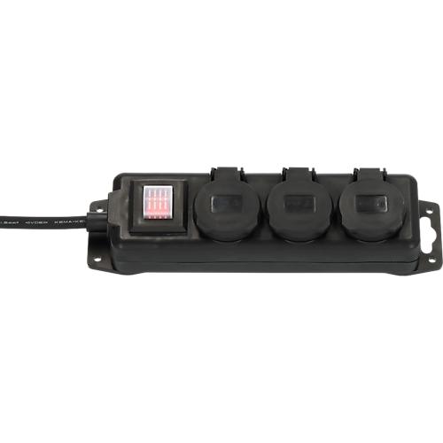 Brennenstuhl Outdoor Steckdosenleiste, 3-fach, mit Schalter, 2 m Kabel, selbstschließende Deckel, IP44, L 60 x B 340 x T 115 mm, schwarz