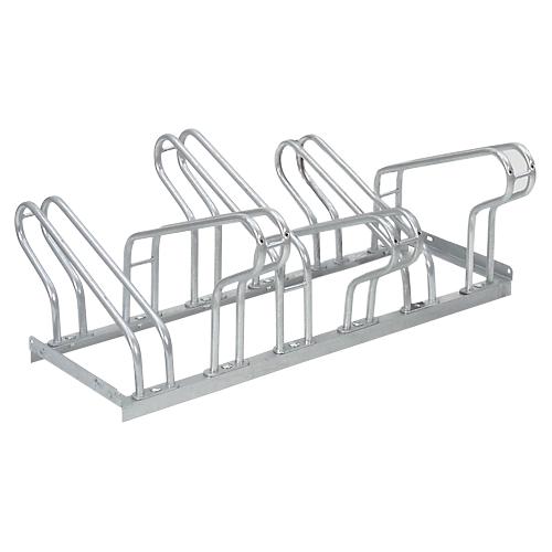 Bügelparker, 2-seitig, für Reifen bis B 55 mm, B 1050 x T 3200 x H 500 mm, Stahl feuerverzinkt, 6 Einstellplätze, montiert