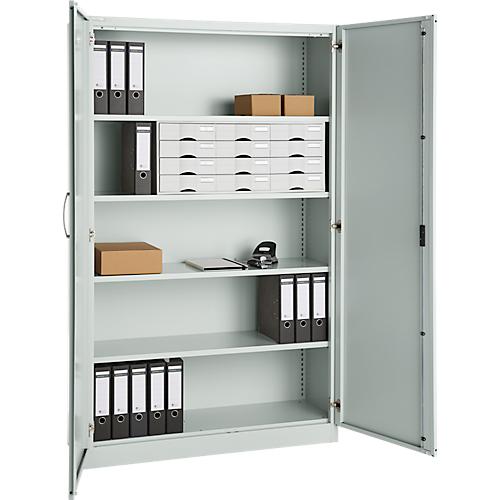 Büroschrank, 5 OH, abschließbar, mit aufliegenden Türen, B 1200 mm, Lichtgrau