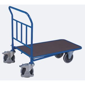 C+C Wagen, Stahl/Siebdruckplatte, Enzianblau/Dunkelbraun, L 1030 x B 600 mm, mit Längsstreben, TPE-Rollen mit Feststellbremse, bis 500 kg C+C Wagen, Stahl/Siebdruckplatte, Enzianblau/Dunkelbraun, L 1030 x B 600 mm, mit Längsstreben, TPE-Rollen mit Feststellbremse, bis 500 kg