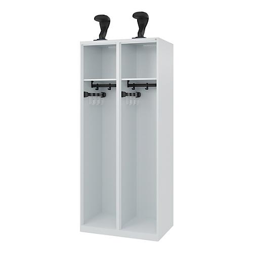 C+P Feuerwehrspind Evolo, Modell EXPERT, 2 Abteile, B 800 x T 500 x H 1850 mm, Bodengleiter, Helmhalter, lichtgrau RAL 7035