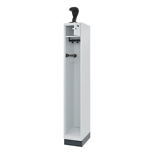 C+P Feuerwehrspind Evolo, Modell PRAKTUS, 1 Abteil, H 1950 x B 300 x T 500 mm, Sockel, lichtgrau RAL 7035