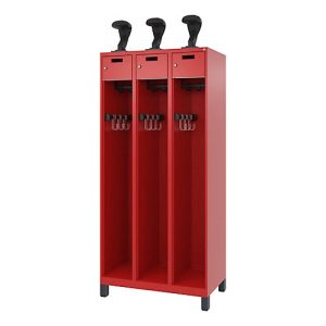 C+P Feuerwehrspind Evolo, Modell PRAKTUS, 3 Abteile, H 1850 x B 900 xT 500 mm, Füße, Feuerrot C+P Feuerwehrspind Evolo, Modell PRAKTUS, 3 Abteile, H 1850 x B 900 xT 500 mm, Füße, Feuerrot