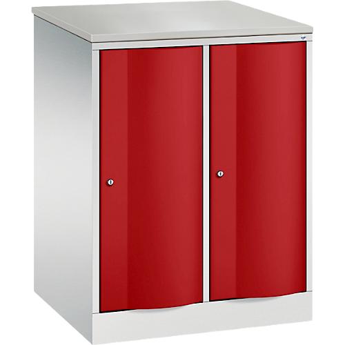 C+P Garderobenschrank Resisto, 2 Abteile, 2 Fächer, B 772 x T 640 x H 1077 mm, Lichtgrau/Rubinrot