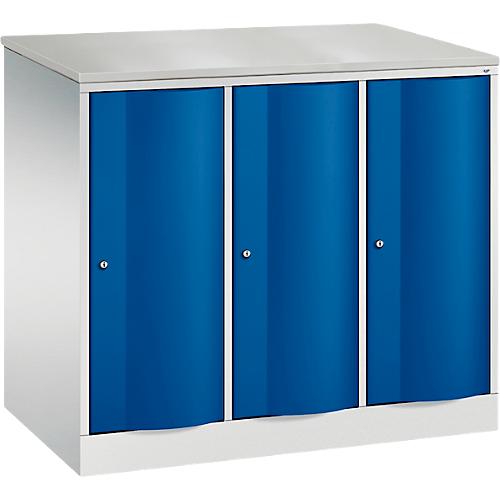 C+P Garderobenschrank Resisto, 3 Abteile, 3 Fächer, B 1148 x T 640 x H 1077 mm, Lichtgrau/Enzianblau