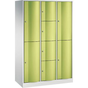 C+P Kombi-Schließfachschrank Resisto, 3 Abteile, 10 Fächer, B 1148 x T 540 x H 1950 mm,Lichtgrau/Clowngrün C+P Kombi-Schließfachschrank Resisto, 3 Abteile, 10 Fächer, B 1148 x T 540 x H 1950 mm,Lichtgrau/Clowngrün