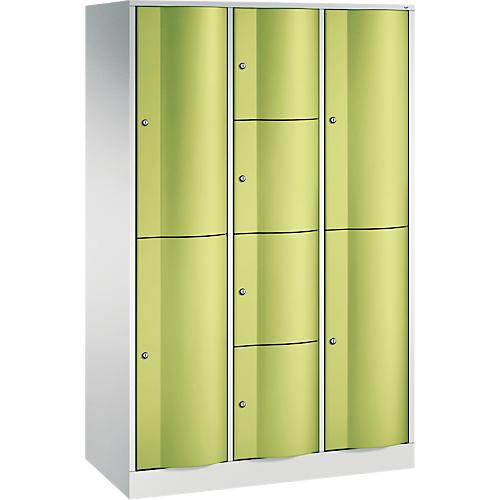 C+P Kombi-Schließfachschrank Resisto, 3 Abteile, 10 Fächer, B 1148 x T 540 x H 1950 mm,Lichtgrau/Clowngrün
