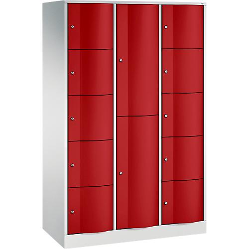 C+P Kombi-Schließfachschrank Resisto, 3 Abteile, 12 Fächer, B 1148 x T 540 x H 1950 mm, Lichtgrau/Enzianblau