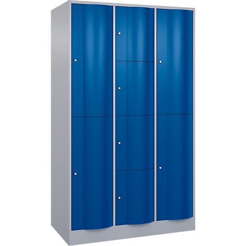 C+P Kombi-Schließfachschrank Resisto, 3 Abteile, 9 Fächer, B 1148 x T 640 x H 1950 mm, Weißalu/Enzianblau
