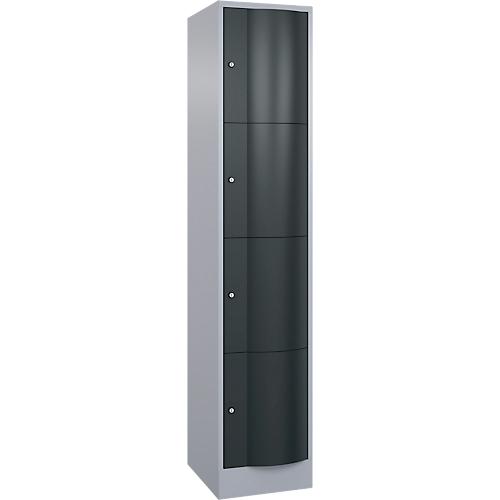 C+P Schließfachschrank Resisto, 1 Abteil, 4 Fächer, B 396 x T 540 x H 1950 mm, Weißalu/Anthrazitgrau