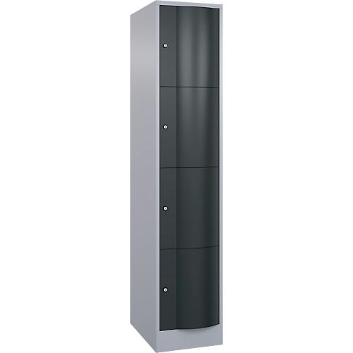 C+P Schließfachschrank Resisto, 1 Abteil, 4 Fächer, B 396 x T 640 x H 1950 mm, Weißalu/Anthrazitgrau
