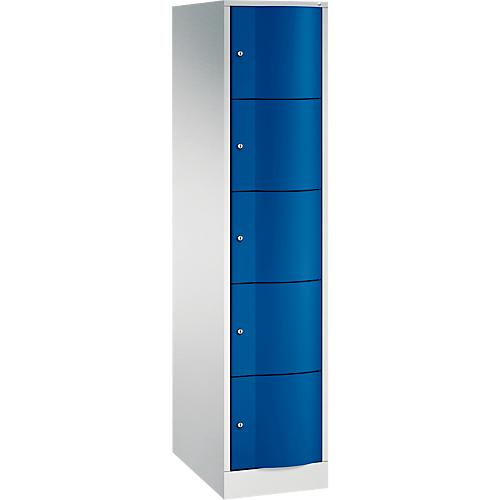 C+P Schließfachschrank Resisto, 1 Abteil, 5 Fächer, B 396 x T 640 x H 1950 mm, Lichtgrau/Rubinrot