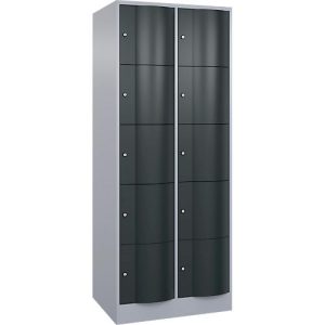 C+P Schließfachschrank Resisto, 2 Abteile, 10 Fächer, B 772 x T 640 x H 1950 mm, Weißalu/Anthrazitgrau C+P Schließfachschrank Resisto, 2 Abteile, 10 Fächer, B 772 x T 640 x H 1950 mm, Weißalu/Anthrazitgrau