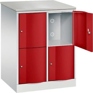 C+P Schließfachschrank Resisto, 2 Abteile, 4 Fächer, B 772 x T 640 x H 1077 mm, Lichtgrau/Rubinrot C+P Schließfachschrank Resisto, 2 Abteile, 4 Fächer, B 772 x T 640 x H 1077 mm, Lichtgrau/Rubinrot