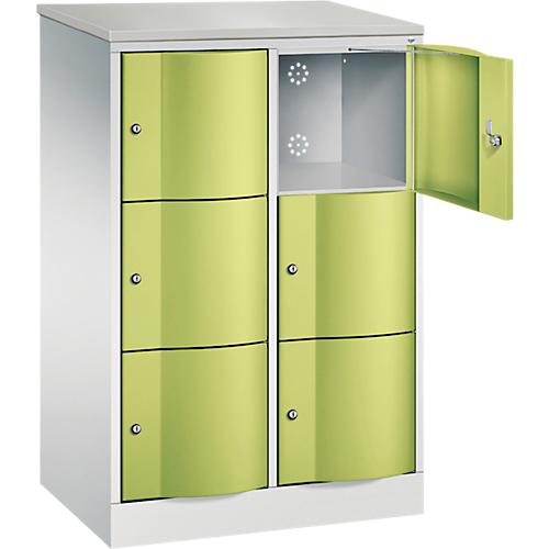 C+P Schließfachschrank Resisto, 2 Abteile, 6 Fächer, B 772 x T 540 x H 1255 mm, Lichtgrau/Rubinrot