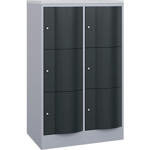 C+P Schließfachschrank Resisto, 2 Abteile, 6 Fächer, B 772 x T 540 x H 1255 mm, Weißalu/Anthrazitgrau