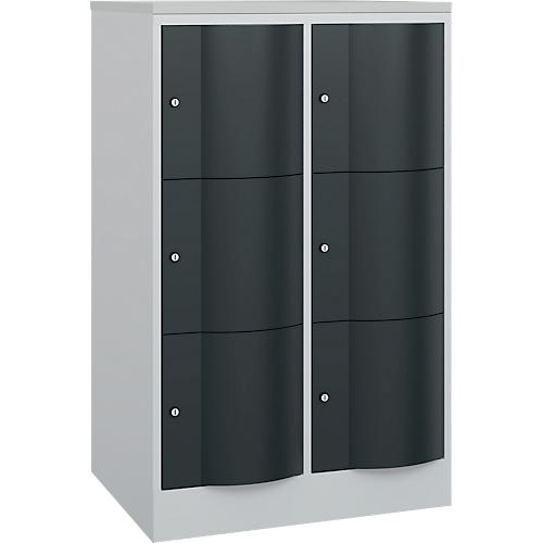 C+P Schließfachschrank Resisto, 2 Abteile, 6 Fächer, B 772 x T 640 x H 1255 mm, Anthrazitgrau/Lichtgrau