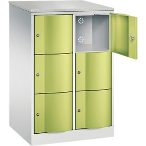C+P Schließfachschrank Resisto, 2 Abteile, 6 Fächer, B 772 x T 640 x H 1255 mm, Lichtgrau/Clowngrün C+P Schließfachschrank Resisto, 2 Abteile, 6 Fächer, B 772 x T 640 x H 1255 mm, Lichtgrau/Clowngrün