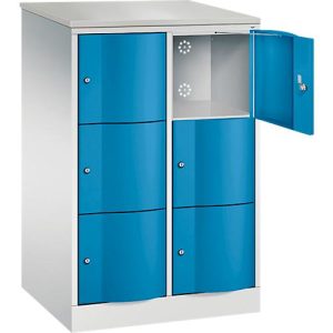 C+P Schließfachschrank Resisto, 2 Abteile, 6 Fächer, B 772 x T 640 x H 1255 mm, Lichtgrau/Lichtblau C+P Schließfachschrank Resisto, 2 Abteile, 6 Fächer, B 772 x T 640 x H 1255 mm, Lichtgrau/Lichtblau