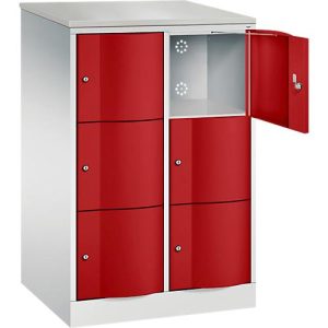 C+P Schließfachschrank Resisto, 2 Abteile, 6 Fächer, B 772 x T 640 x H 1255 mm, Lichtgrau/Rubinrot C+P Schließfachschrank Resisto, 2 Abteile, 6 Fächer, B 772 x T 640 x H 1255 mm, Lichtgrau/Rubinrot