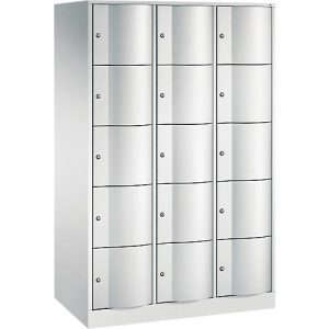 C+P Schließfachschrank Resisto, 3 Abteile, 15 Fächer, B 1148 x T 640 x H 1950 mm, Lichtgrau/Clowngrün C+P Schließfachschrank Resisto, 3 Abteile, 15 Fächer, B 1148 x T 640 x H 1950 mm, Lichtgrau/Clowngrün