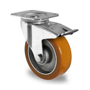 CASCOO Lenkrolle AAU5, mit Totalfeststeller, Rad-ø 125 mm x B 40 mm, Aluminium-Felge, Polyurethan-Lauffläche, braun, Doppelkugellager, bis 300 kg CASCOO Lenkrolle AAU5, mit Totalfeststeller, Rad-ø 125 mm x B 40 mm, Aluminium-Felge, Polyurethan-Lauffläche, braun, Doppelkugellager, bis 300 kg
