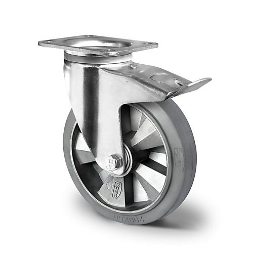 CASCOO Lenkrolle BAF2, mit Totalfeststeller, Rad-ø 160 mm x B 50 mm, Aluminium-Felge, Elastik-Lauffläche, grau, Doppelkugellager, bis 400 kg