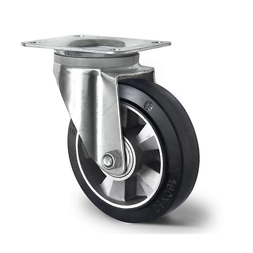 CASCOO Lenkrolle BAF4, mit Rad-ø 200 mm x B 50 mm, Aluminium-Felge, Elastik-Lauffläche, schwarz, Doppelkugellager, bis 500 kg