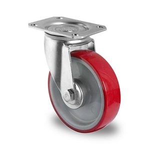 CASCOO Lenkrolle N2U6, mit Rad-ø 200 mm x B 48 mm, Polyamid-Felge, Polyurethan-Lauffläche, rot, Rollenlager, bis 350 kg CASCOO Lenkrolle N2U6, mit Rad-ø 200 mm x B 48 mm, Polyamid-Felge, Polyurethan-Lauffläche, rot, Rollenlager, bis 350 kg